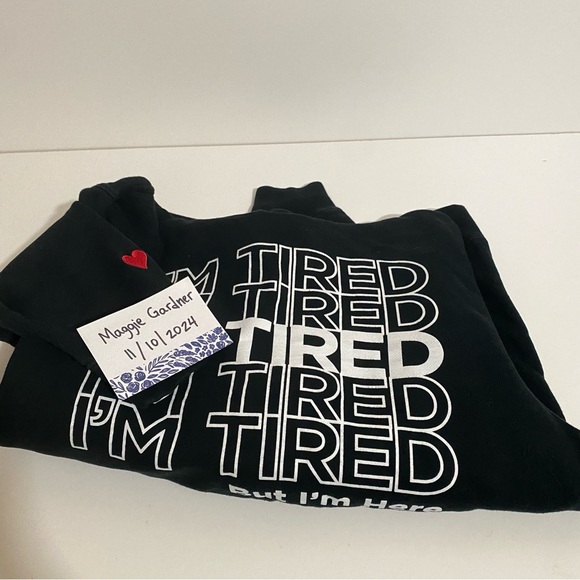 Girrlscout Valentine's I’m Tired But I’m Here with Red Heart Black Hoodie Medium - Picture 7 of 8